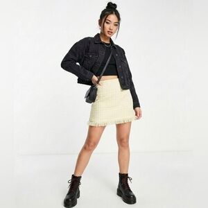 Vila Pastel Yellow Tweed Mini Skirt - Frayed Hem - (EU 38) - NWT